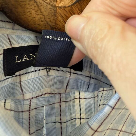 Lands’ End Button Down Shirt Plaid Blue No Iron Cotton 16.5 34 - Picture 7 of 7